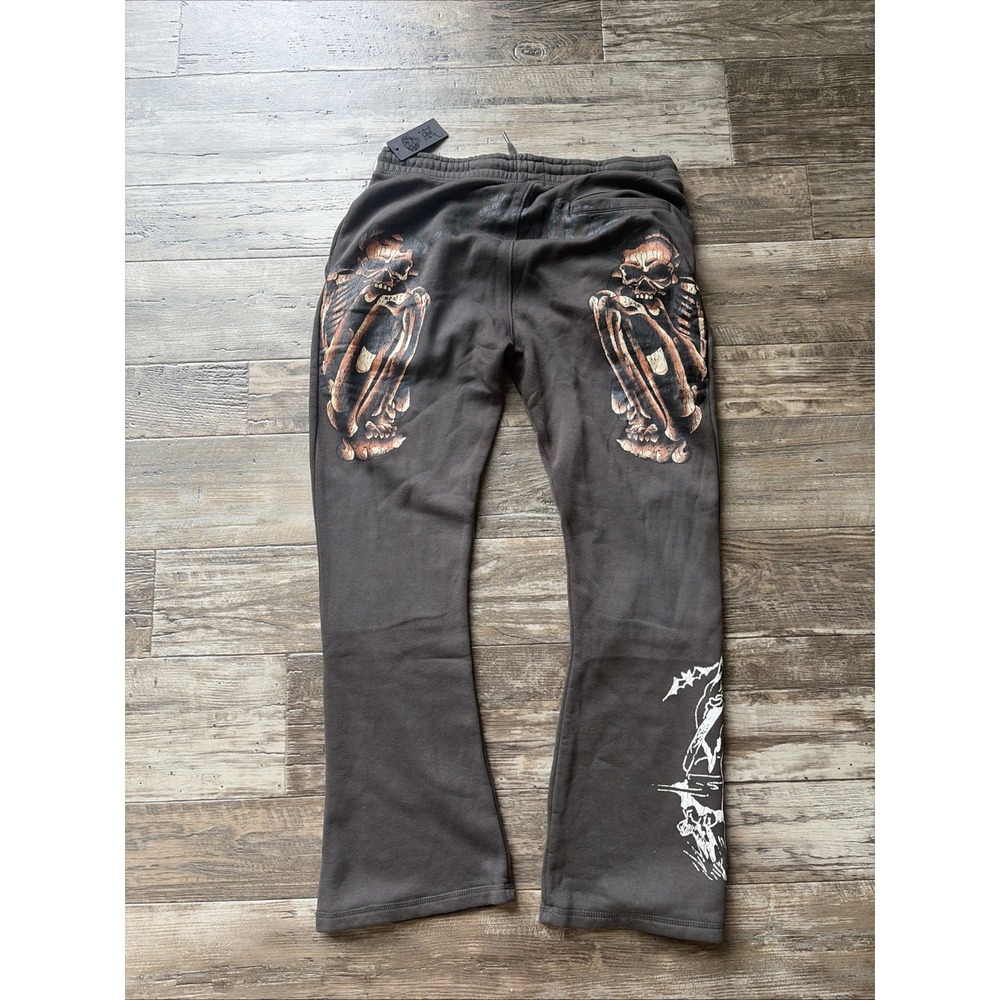 Ed Hardy Skeletons Skull Sunfade Gray Sweatpants Men's Size XL Grim Reaper Baggy